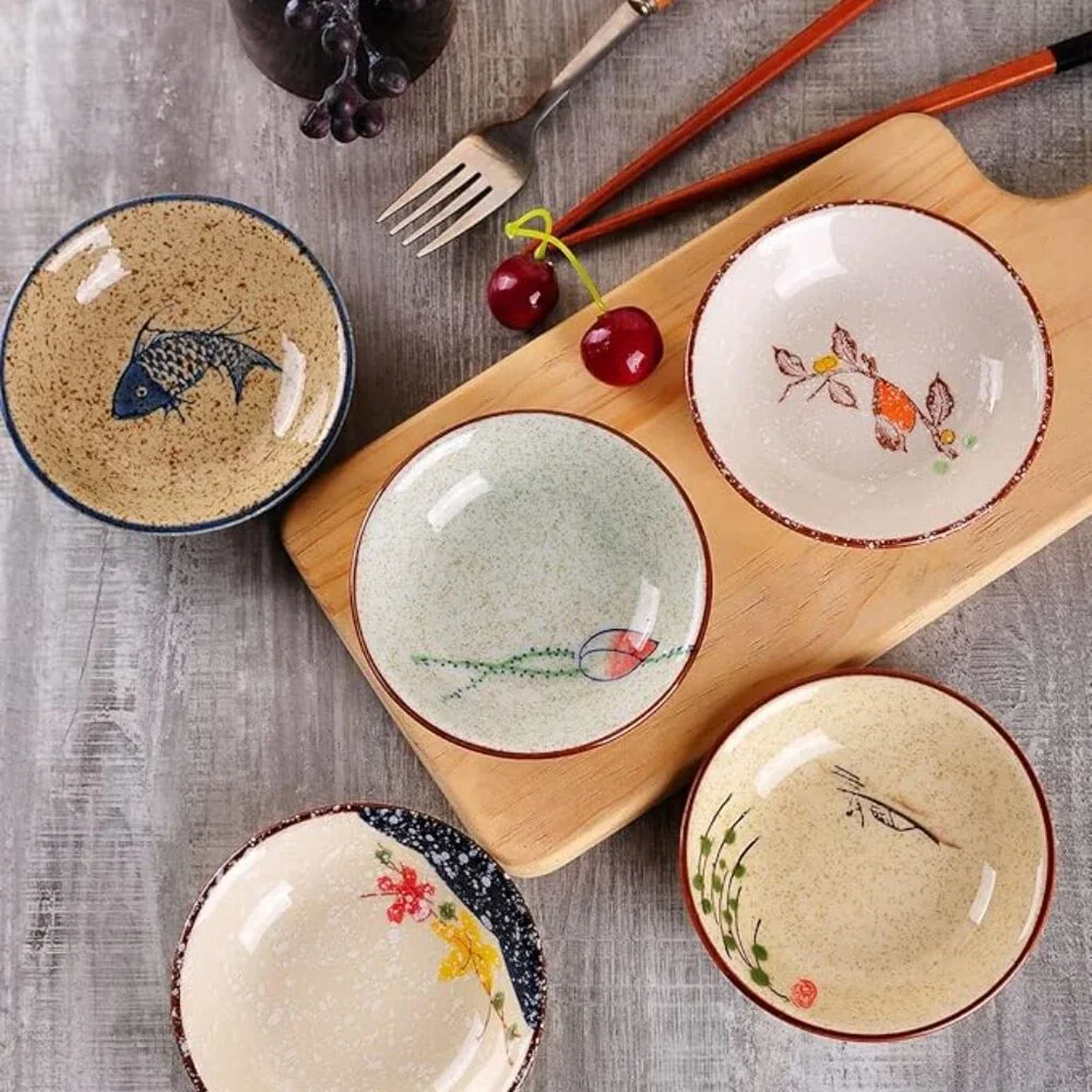 NEW! Japanese Retro Porcelain Side Dish Ceramic Side Dishes Bowl - Set of 5 - Picture 3 of 7